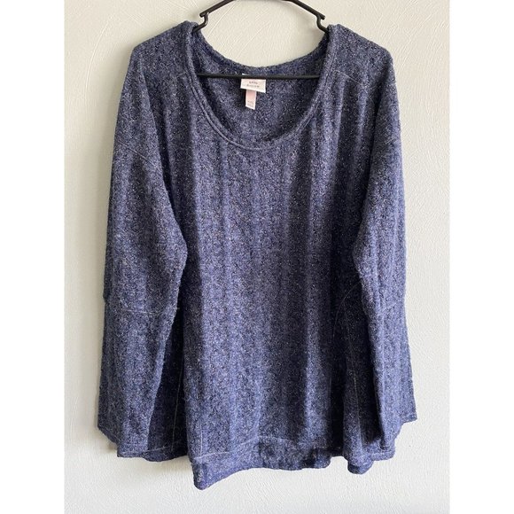 Knox Rose XXL Women’s Blue Metallic Sheer Fuzzy Knit Sweater Top Long Sleeve - Picture 1 of 7